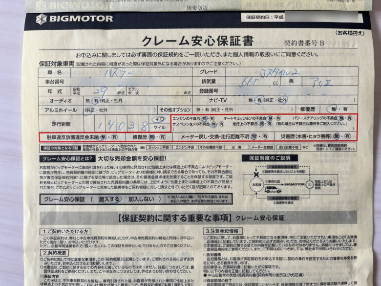 ビッグモータークレーム安心保証の契約