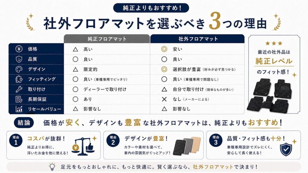 社外フロアマットと純正フロアマット比較表